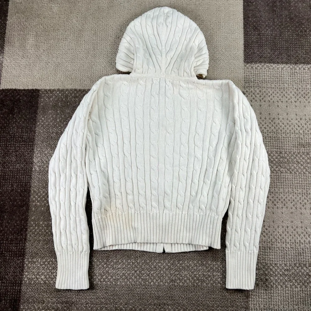 Ralph Lauren Kids XL Cream Cable Knit Full Zip Hoodie Pink Pony Cotton Sweater